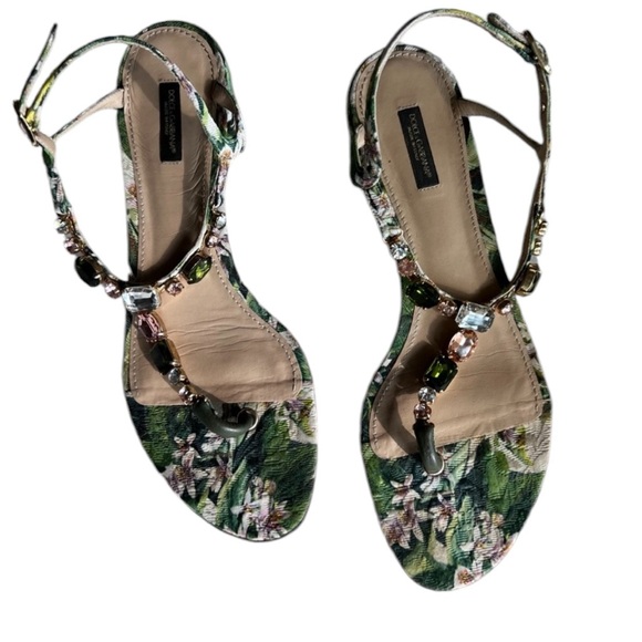 DOLCE & GABBANA FLORAL PATTERNED THONG STYLE SANDALS - Picture 4 of 14